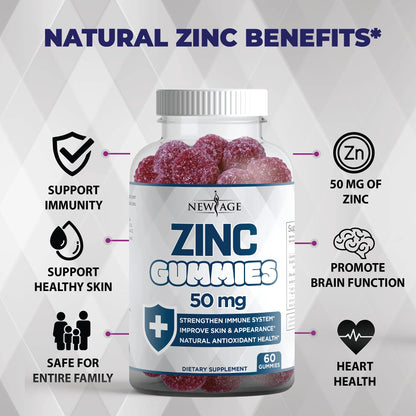 Zinc Gummies 2 Pack – 50mg Immune Booster Zinc Supplement with Vitamin C | Non-GMO | New Age