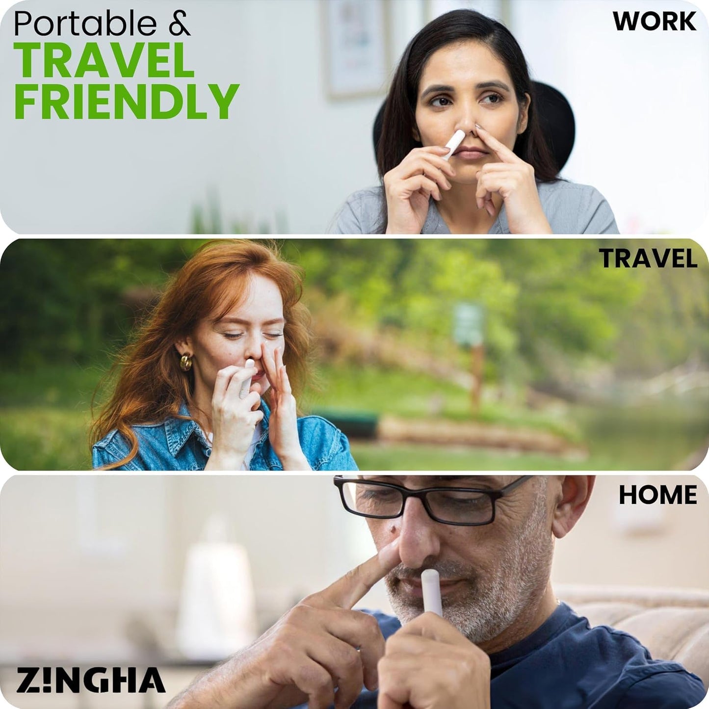 Z!NGHA Natural Aromatherapy Nasal Stick - Boost Focus & Breathing | Portable Sinus Relief