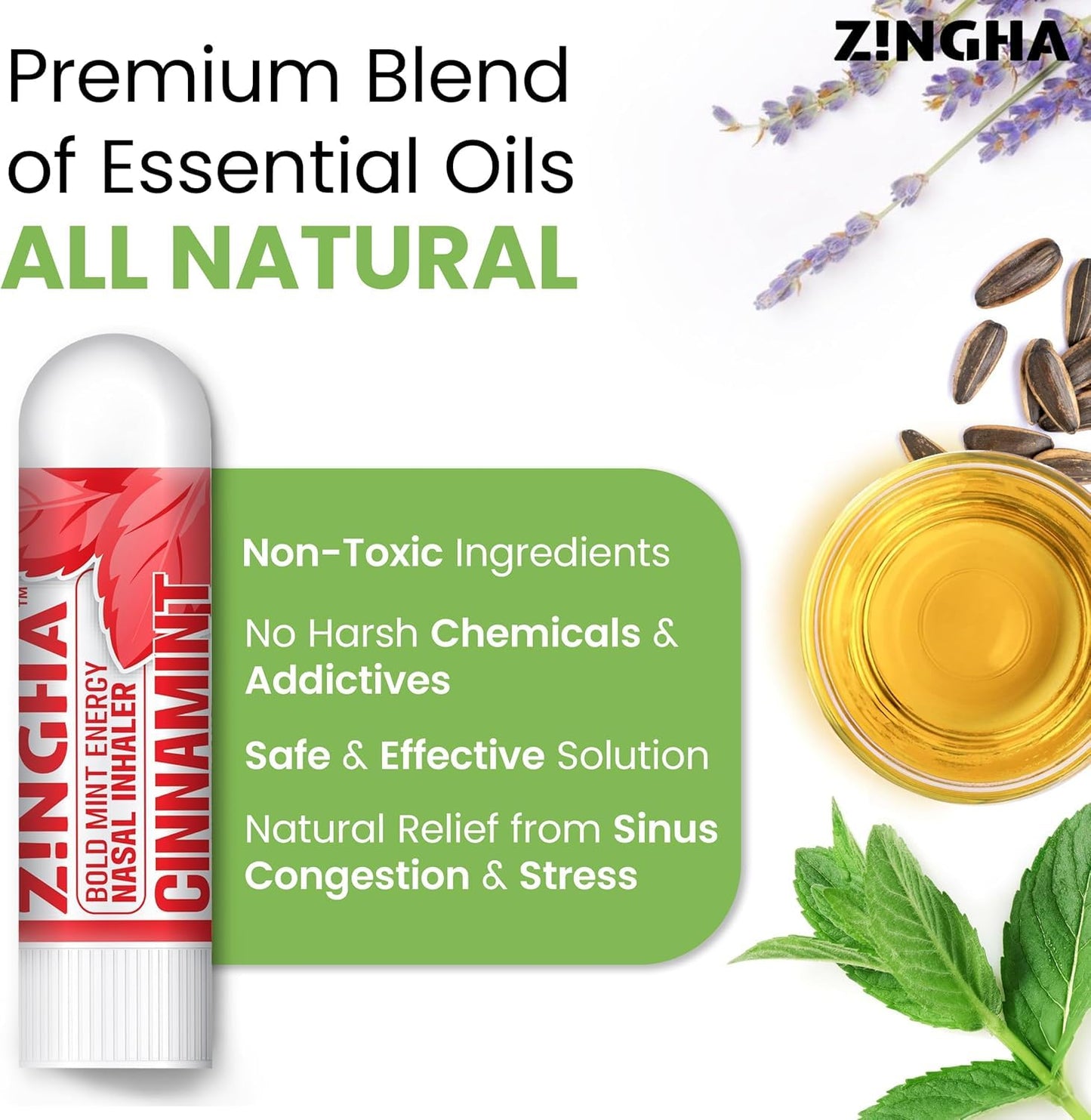 Z!NGHA Natural Aromatherapy Nasal Stick - Boost Focus & Breathing | Portable Sinus Relief