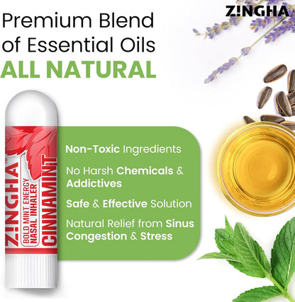 Z!NGHA Natural Aromatherapy Nasal Stick - Boost Focus & Breathing | Portable Sinus Relief
