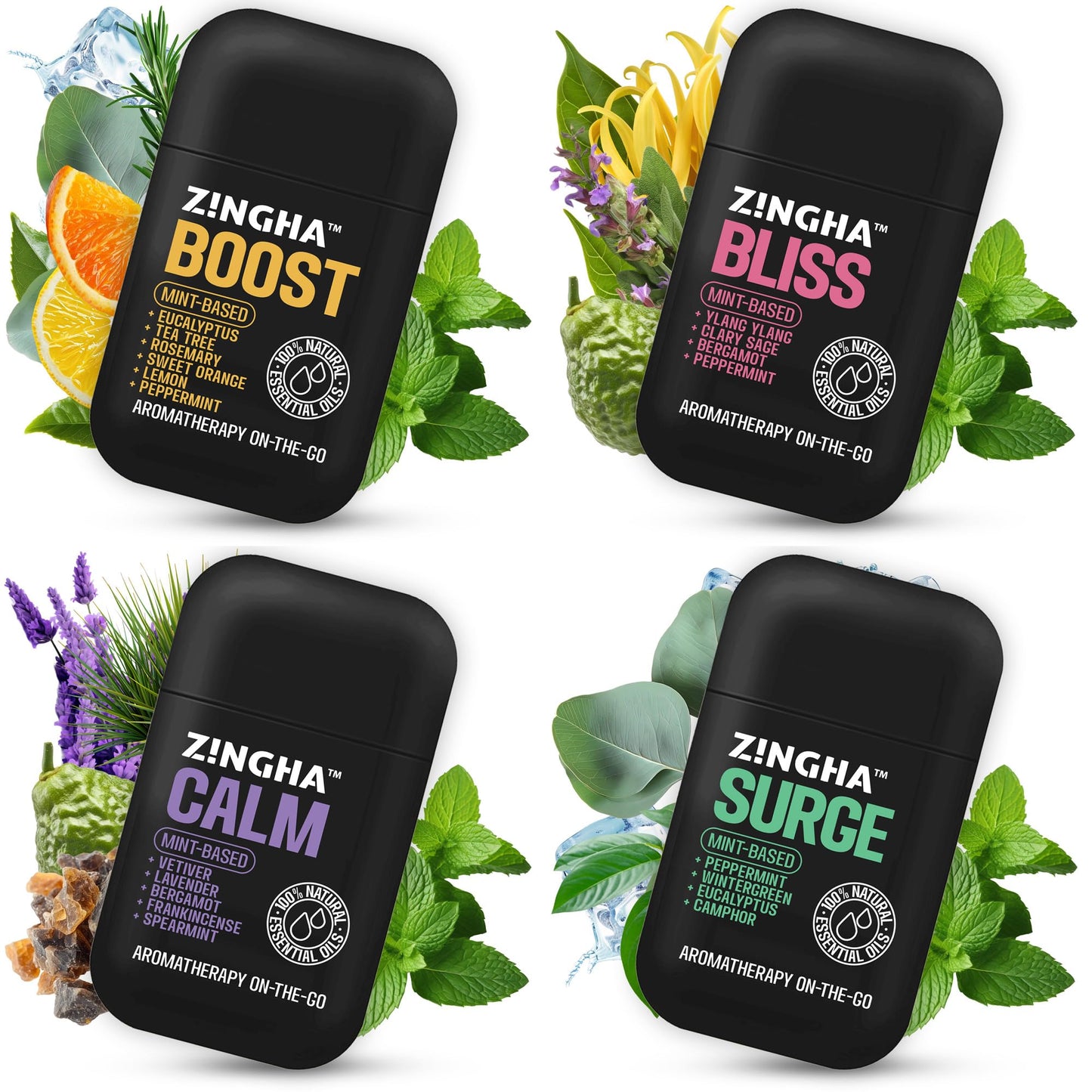 Z!NGHA Dual Nasal Inhaler Stick – Uplifting Peppermint Eucalyptus Lavender Aromatherapy for Focus & Freshness | Portable