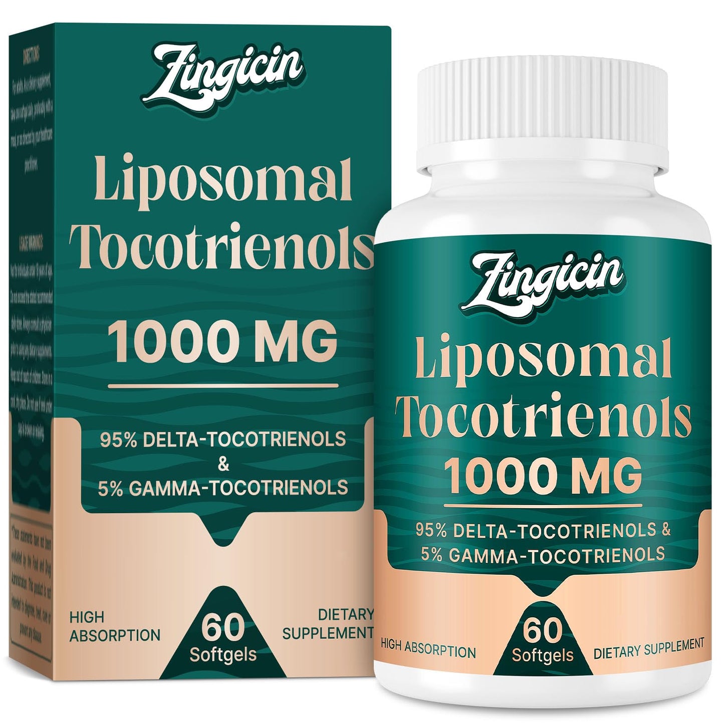 Zingicin Vitamin E Tocotrienols - Liposomal Vitamin E (1000mg), Delta & Gamma Tocotrienols, 60 Softgels