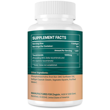 Zingicin Vitamin E Tocotrienols - Liposomal Vitamin E (1000mg), Delta & Gamma Tocotrienols, 60 Softgels