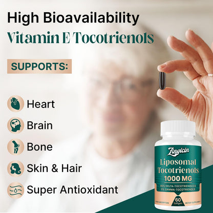Zingicin Vitamin E Tocotrienols - Liposomal Vitamin E (1000mg), Delta & Gamma Tocotrienols, 60 Softgels