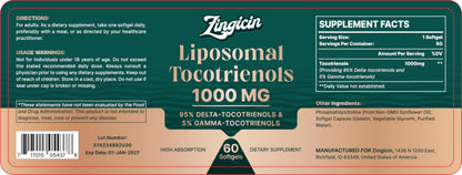 Zingicin Vitamin E Tocotrienols - Liposomal Vitamin E (1000mg), Delta & Gamma Tocotrienols, 60 Softgels