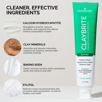 Zion Health Claybrite Extra Strength Toothpaste, 4 oz | Natural Whitening & Gum Care