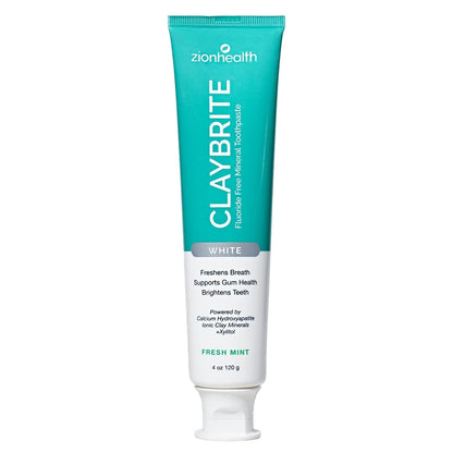 Zion Health ClayBrite Mineral Toothpaste 4 oz White – Fluoride Free, Montmorillonite Clay