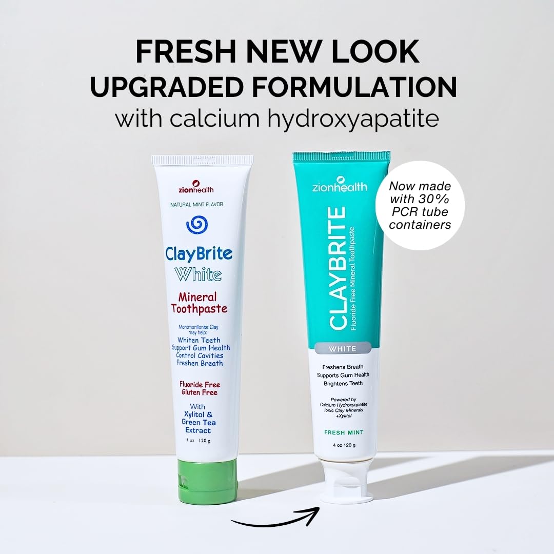 Zion Health ClayBrite Mineral Toothpaste 4 oz White – Fluoride Free, Montmorillonite Clay