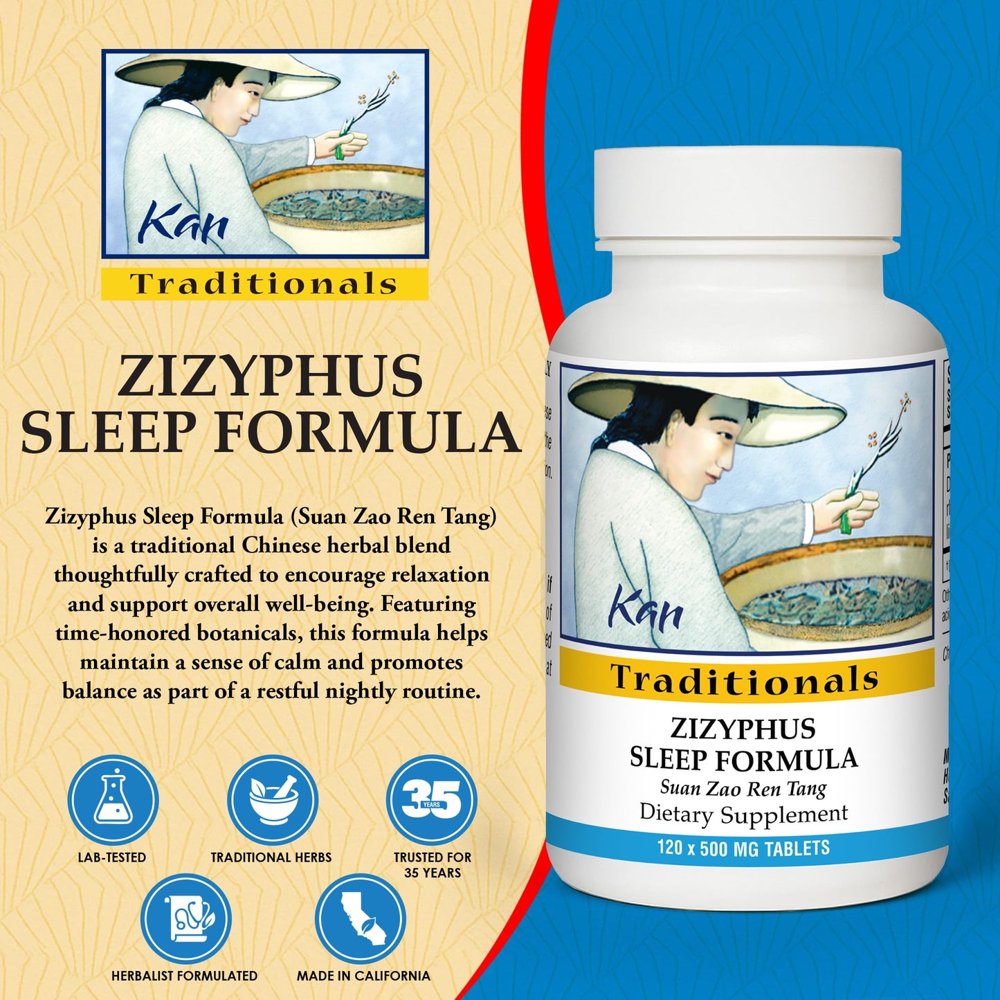 Kan Herbs Zizyphus Sleep Formula – Nighttime Balance & Relaxation | 120 Tablets