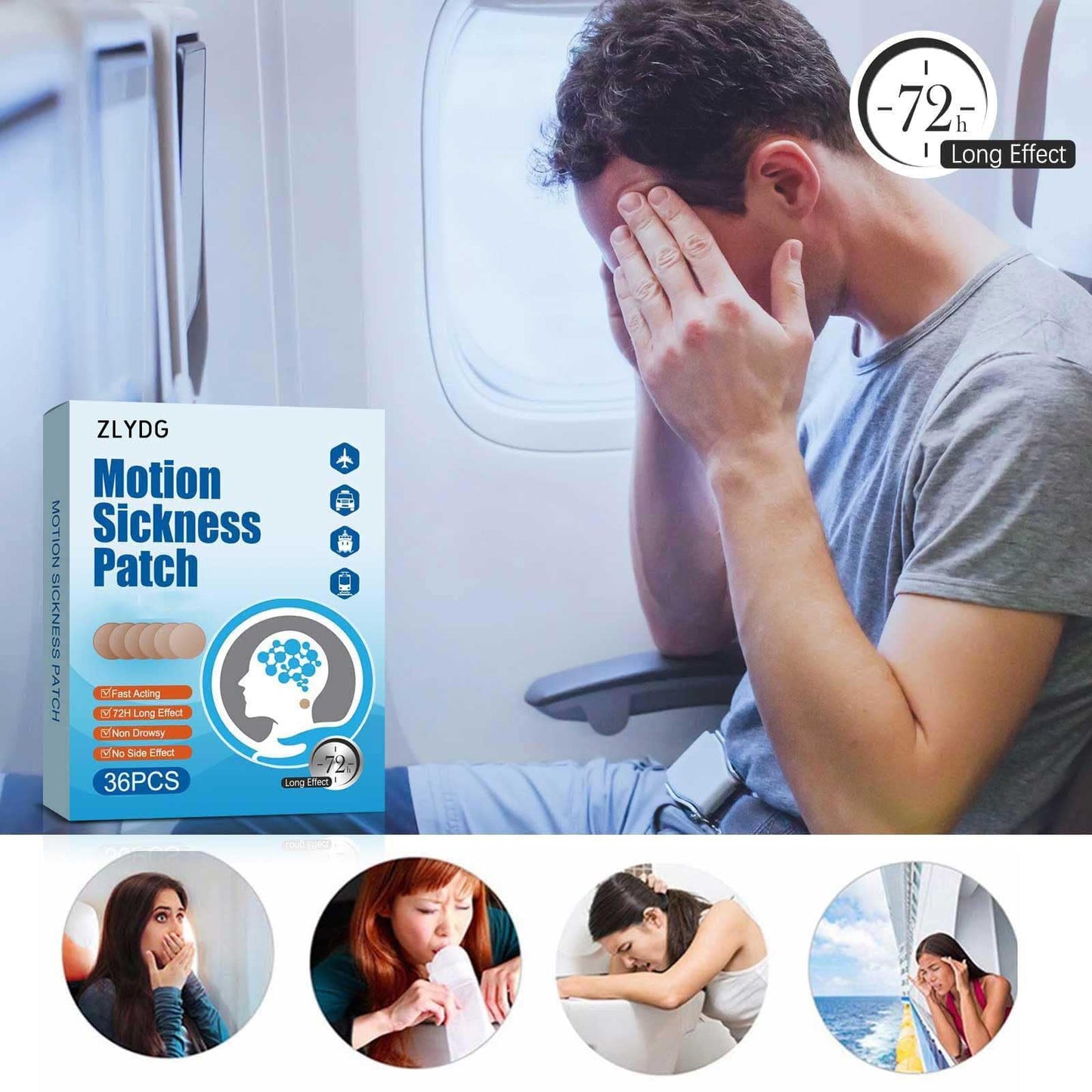 ZLYDG Motion Sickness Patch – 72 Pcs for Cruise & Travel