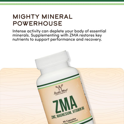 ZMA Supplement for Men and Women (Over 100% Daily Value of Zinc, Magnesium Aspartate, Vitamin B6) 501mg, 90 Capsules for Restfulness and Active Lifestyle Support by Double Wood Supplements
