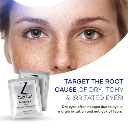 Zocuwipe Eyelid Wipes with Natural Okra Complex — Gentle Cleanse & Moisturize (30ct)