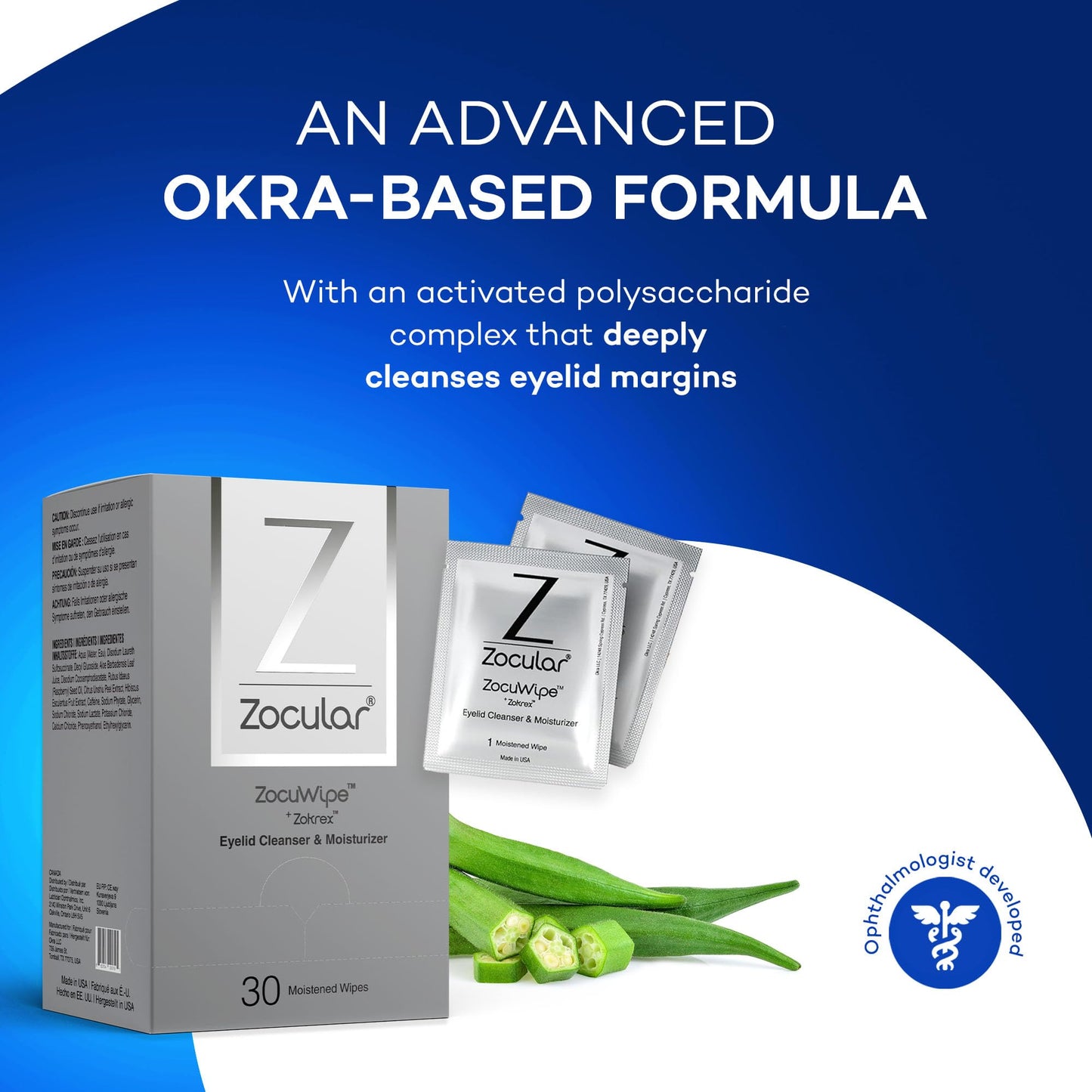 Zocular Zocuwipe Eyelid Wipes with Natural Okra Complex – Eyelid Cleanser & Moisturizer Pads (40ct)