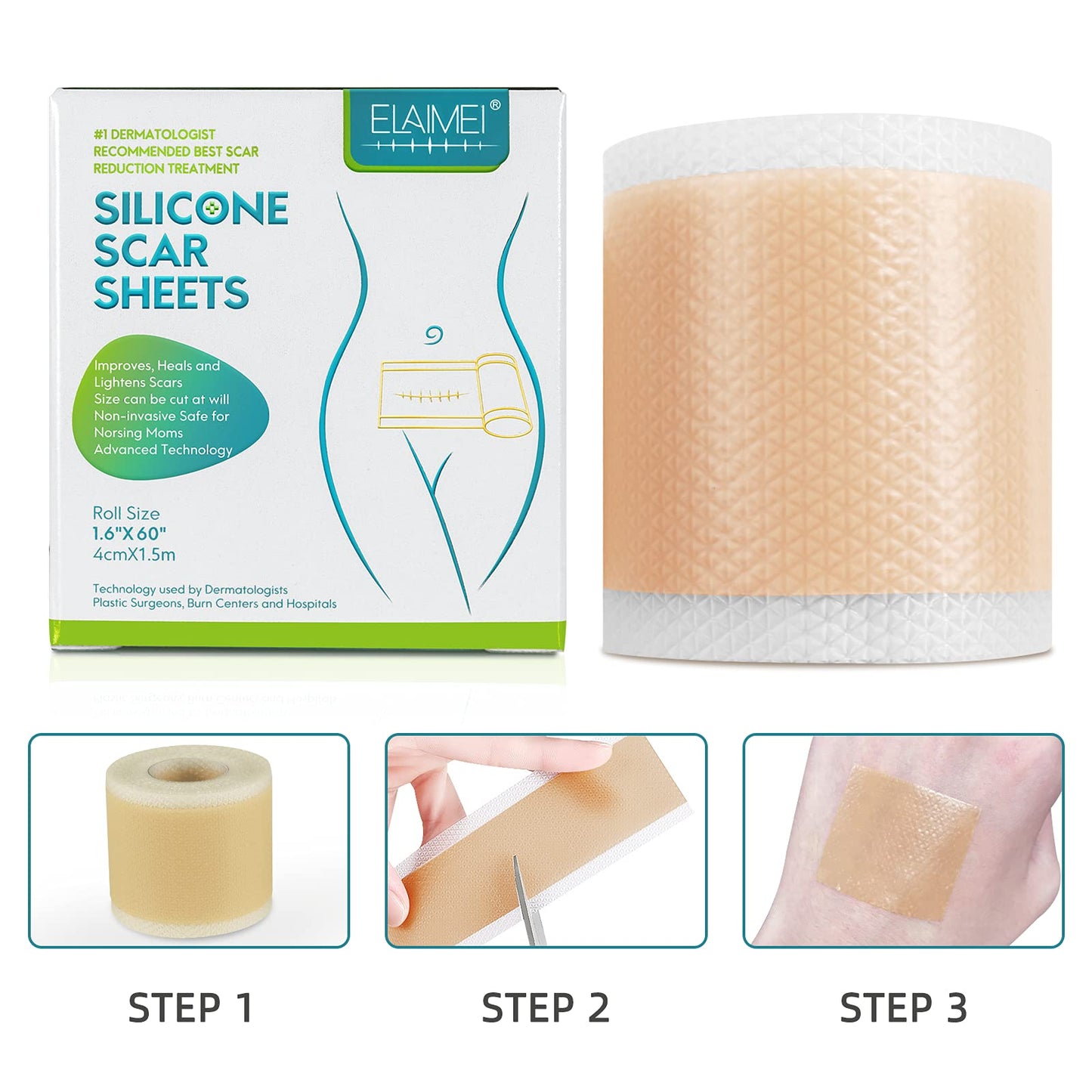ZODENIS Medical Grade Silicone Scar Tape – 1.6” x 60” Scar Sheets (6–8 Month Supply)