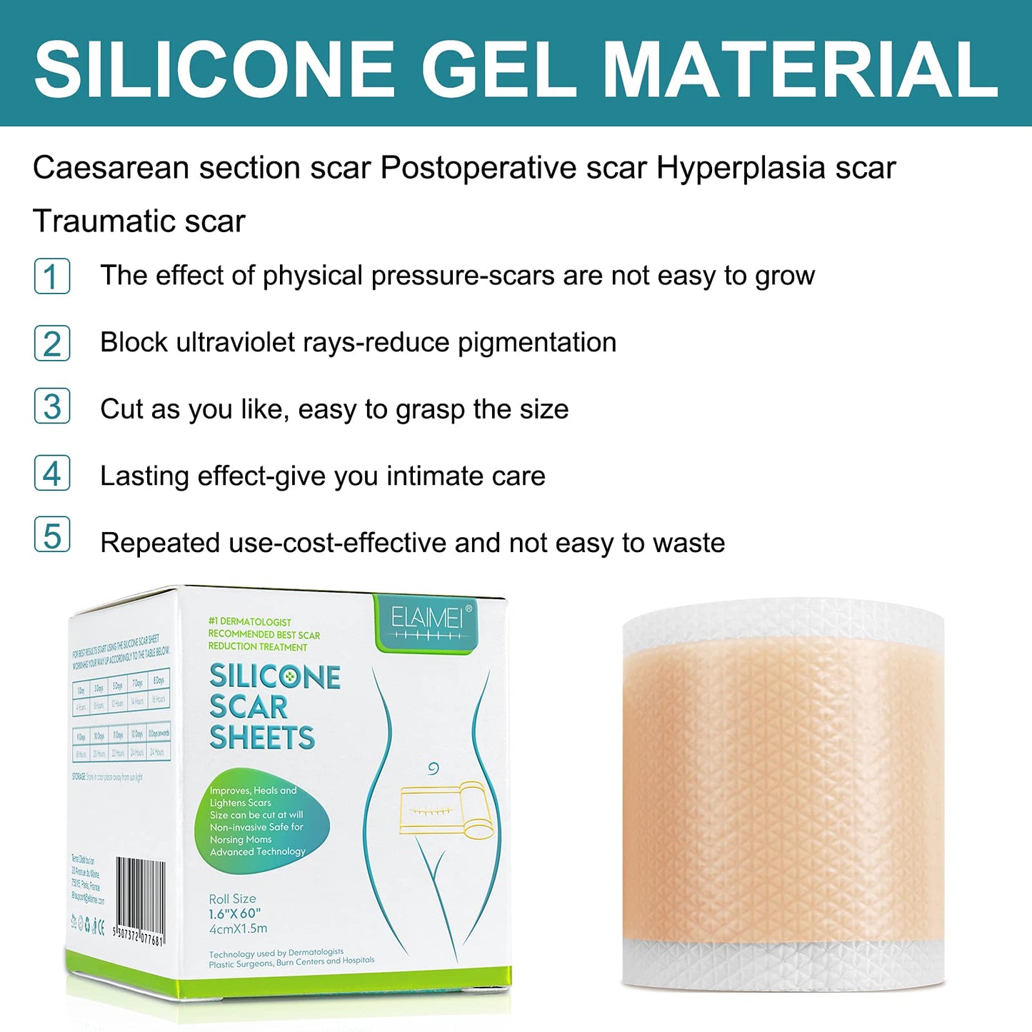 ZODENIS Medical Grade Silicone Scar Tape – 1.6” x 60” Scar Sheets (6–8 Month Supply)