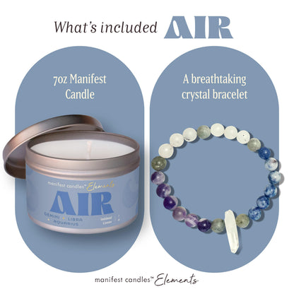 Zodiac Air Candle for Aquarius, Gemini & Libra – Crystals Inside Gift Set (45-Hour Burn)