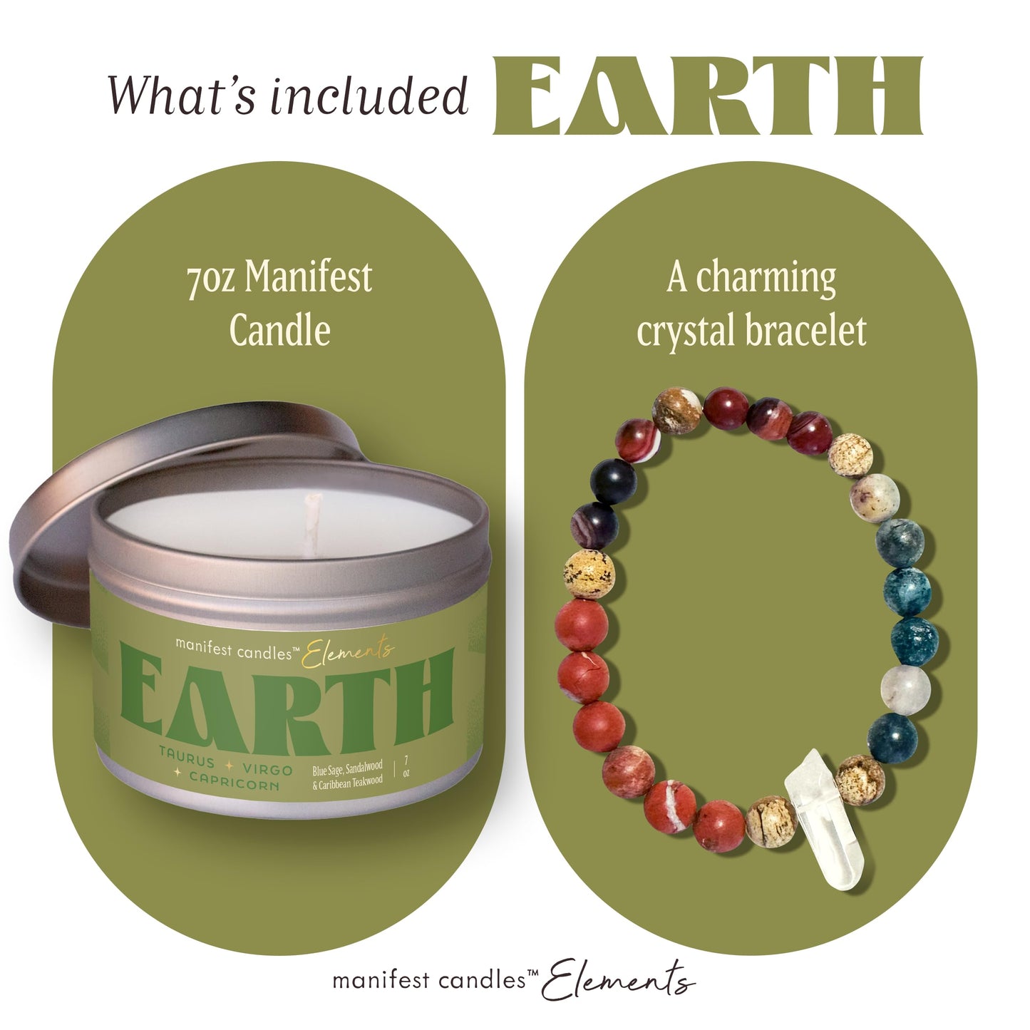 Zodiac Earth Candle for Women — Taurus Virgo Capricorn Gifts, 45-Hour Burn, Crystals Inside