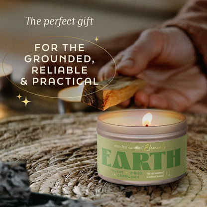 Zodiac Earth Candle for Women — Taurus Virgo Capricorn Gifts, 45-Hour Burn, Crystals Inside