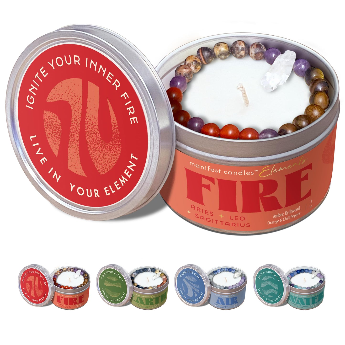 Zodiac Fire Candle for Women – Aries, Leo & Sagittarius with Crystals Inside