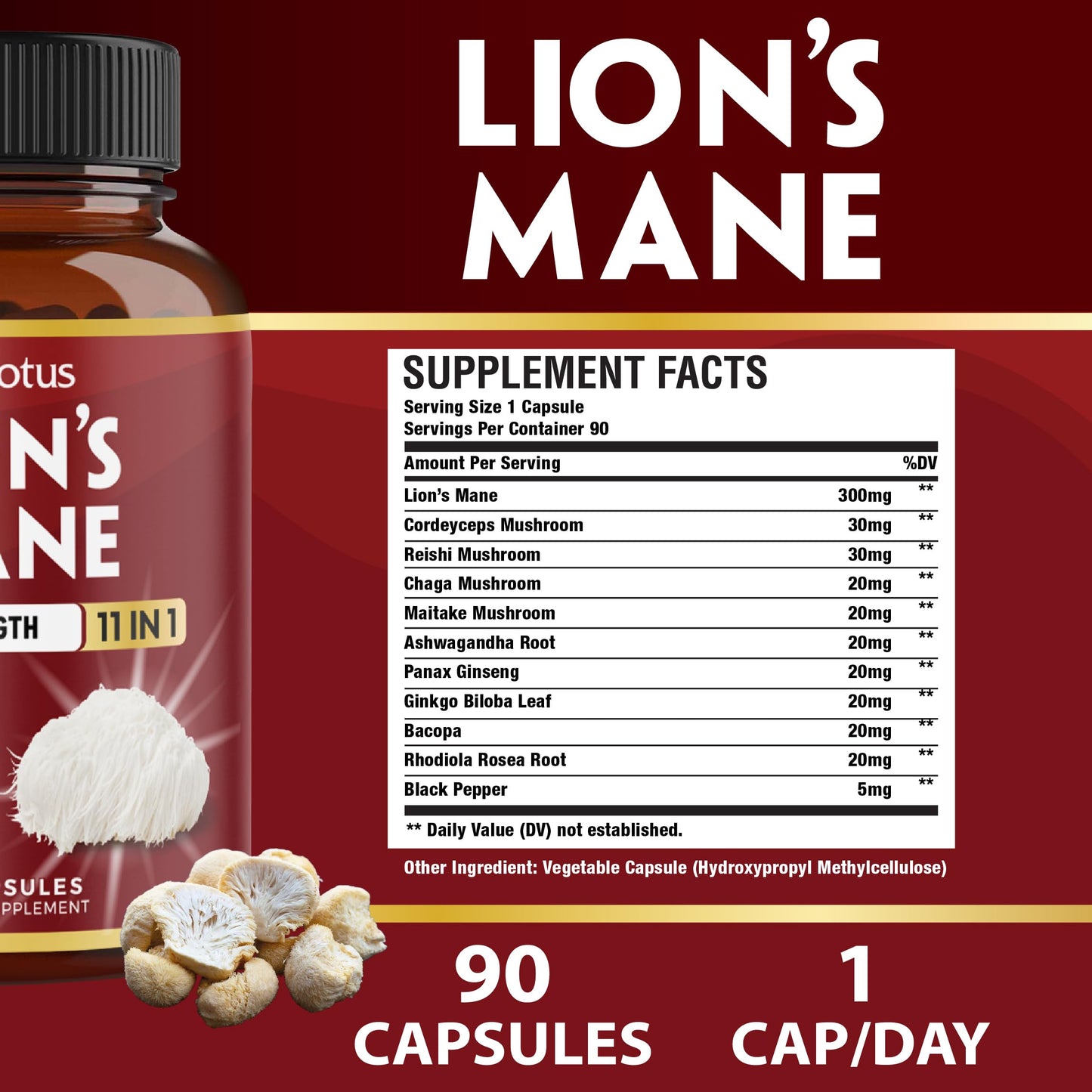 Zolotus 11 in 1 Lion's Mane Capsules – 3 Month Supply with Cordyceps, Reishi & Ginseng