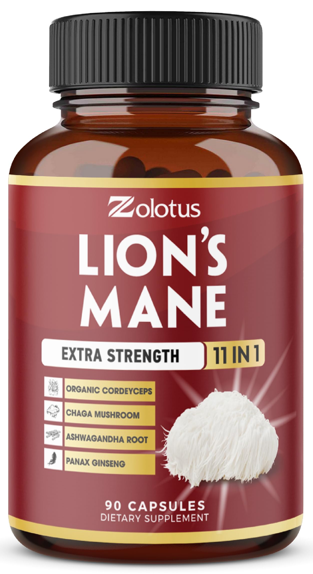 Zolotus 11 in 1 Lion's Mane Capsules – 3 Month Supply with Cordyceps, Reishi & Ginseng