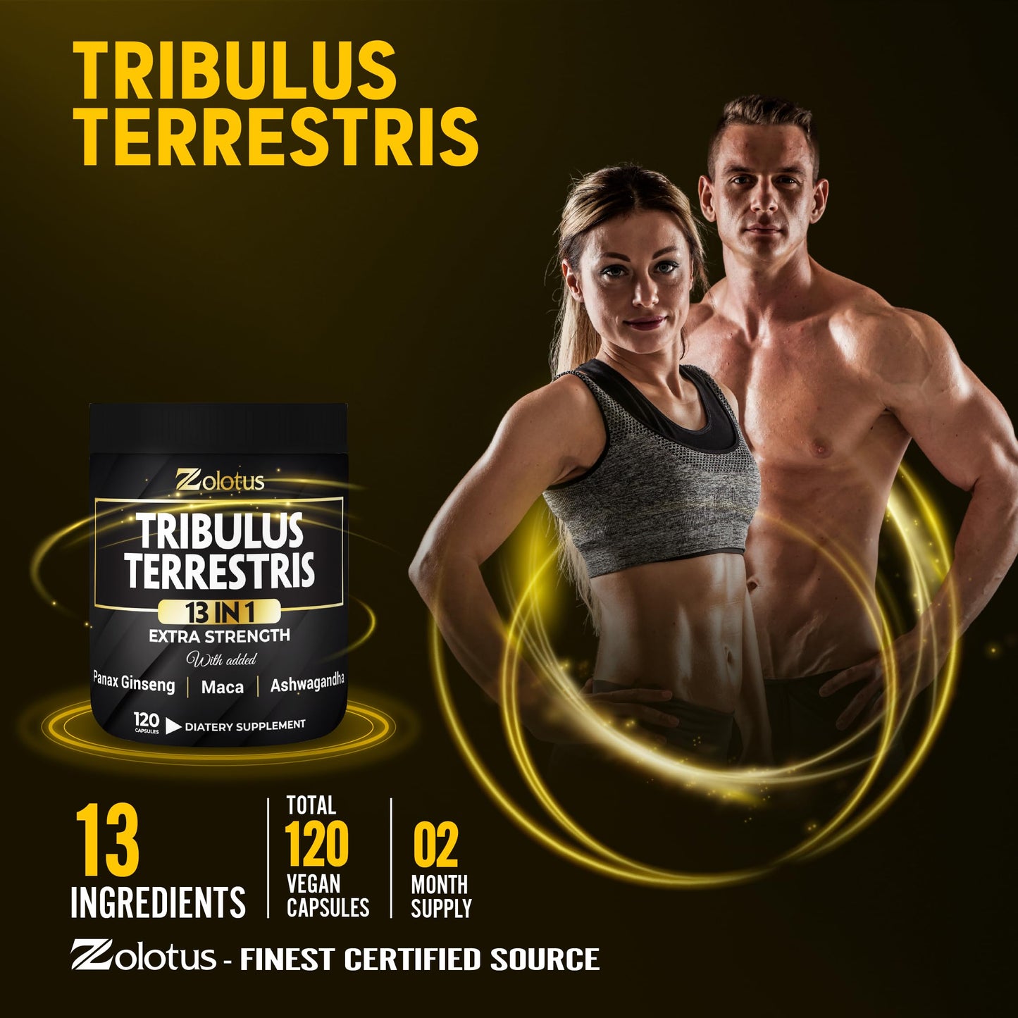Zolotus 13in1 Tribulus Capsules with Maca, Panax Ginseng – 120 Caps