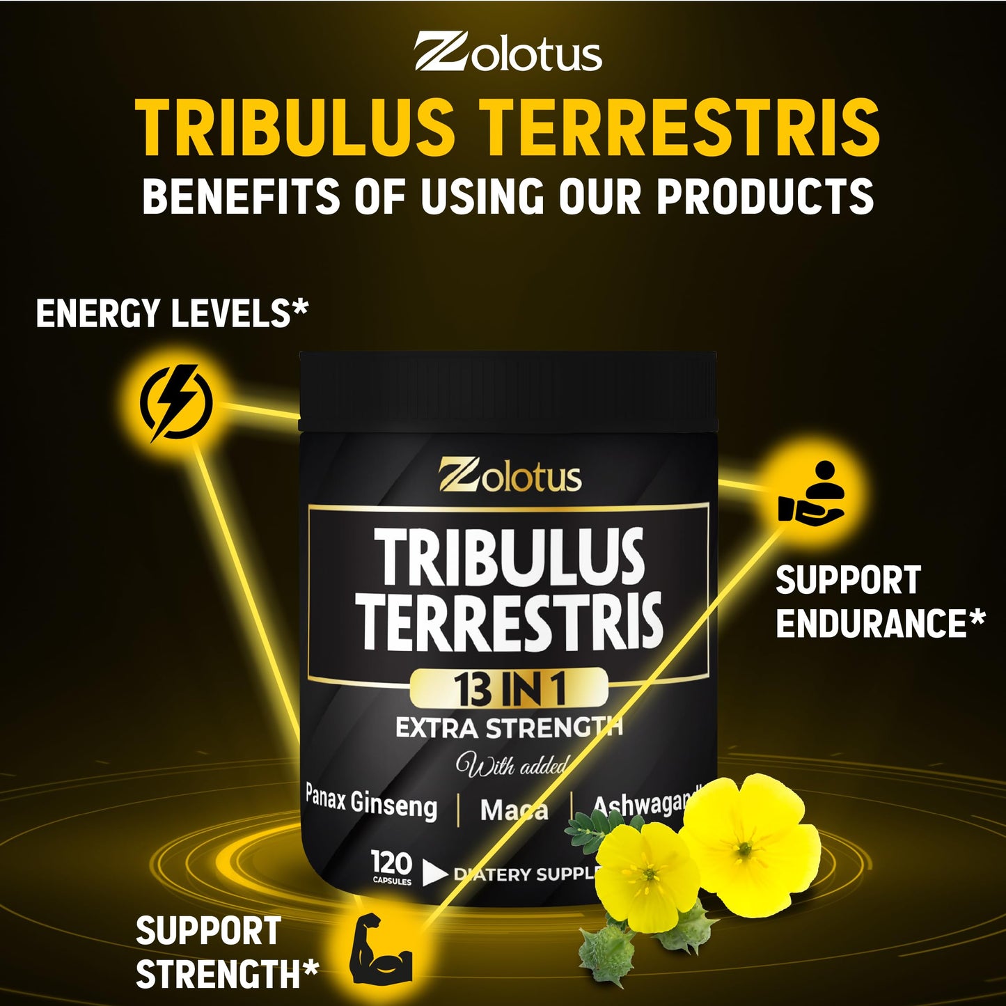 Zolotus 13in1 Tribulus Capsules with Maca, Panax Ginseng – 120 Caps