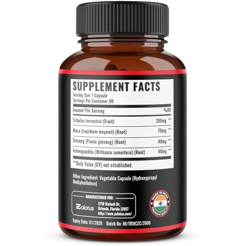 Zolotus 2 Packs Tribulus Terrestris with Maca Root Ashwagndha Root Panax Ginseng - 6 Months Supply