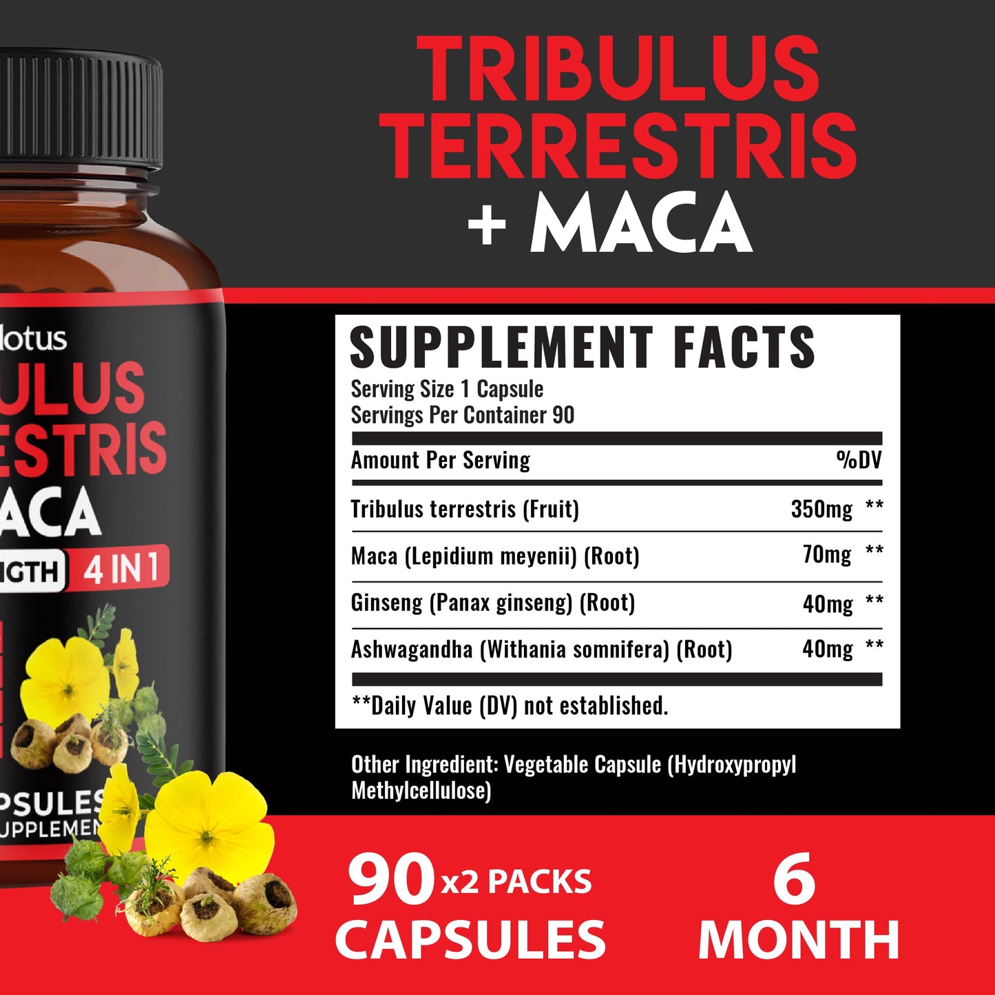 Zolotus 2 Packs Tribulus Terrestris with Maca Root Ashwagndha Root Panax Ginseng - 6 Months Supply