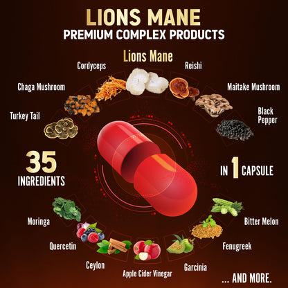 Zolotus 35 in 1 Lions Mane Mushroom Capsules Cordeyceps, Reishi, Elderberry, Ashwagandha, Panax Ginseng - 120 Count