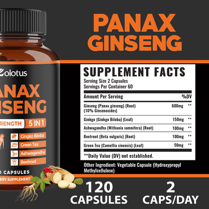 Zolotus Panax Ginseng + Ginkgo Biloba – 120 Capsules (2-Month Supply)