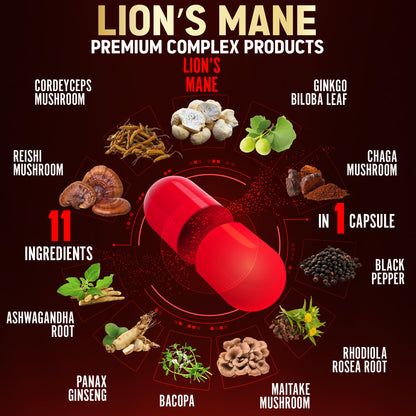 Zolotus Lions Mane Mushroom Supplement – 2 Pack (90 Capsules) with Cordeyceps, Reishi, Ashwagandha | 6 Month Supply