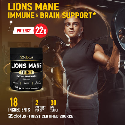 Zolotus Lions Mane Capsules with Cordyceps – 60 Count | Brain & Immune Support