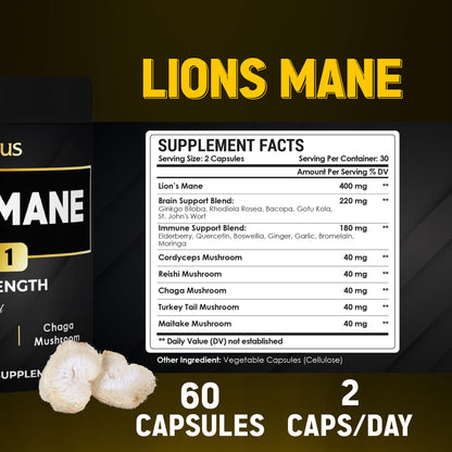 Zolotus Lions Mane Capsules with Cordyceps – 60 Count | Brain & Immune Support