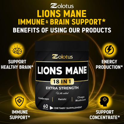 Zolotus Lions Mane Capsules with Cordyceps – 60 Count | Brain & Immune Support