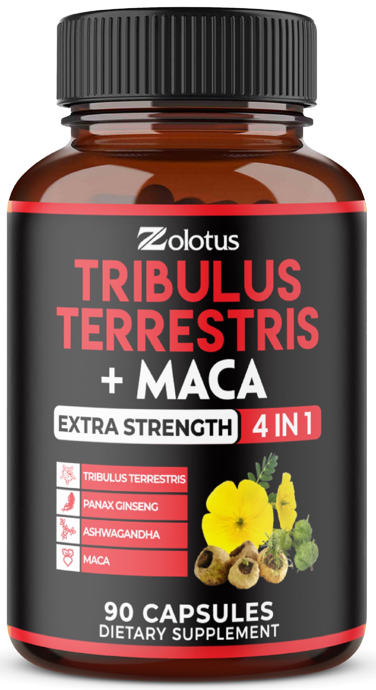 Zolotus Premium Tribulus Terrestris Capsules with Ashwagandha, Panax Ginseng & Maca – 90 Count (3 Months)