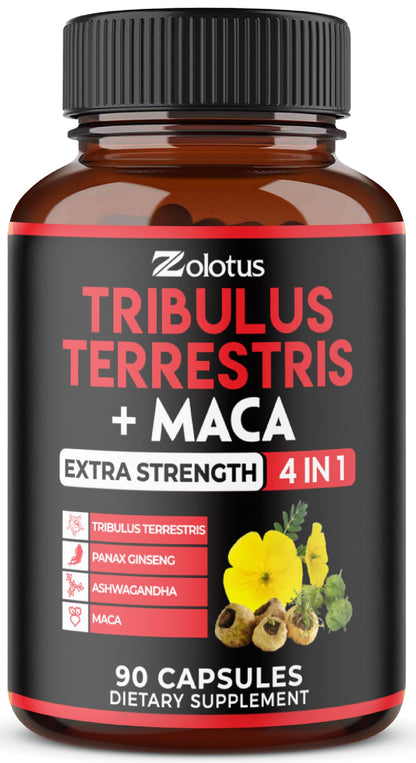 Zolotus Premium Tribulus Terrestris Capsules with Ashwagandha, Panax Ginseng & Maca – 90 Count (3 Months)