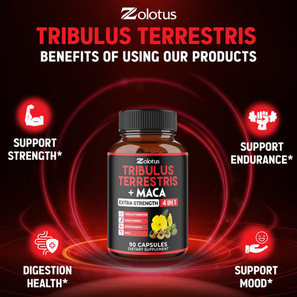 Zolotus Premium Tribulus Terrestris Capsules with Ashwagandha, Panax Ginseng & Maca – 90 Count (3 Months)