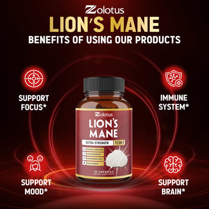 Zolotus 11 in 1 Lion's Mane Capsules – 3 Month Supply with Cordyceps, Reishi & Ginseng