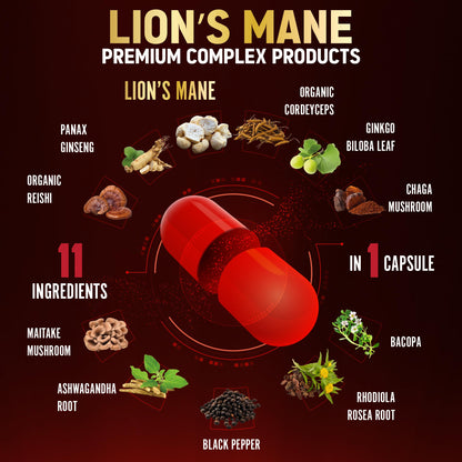 Zolotus 11 in 1 Lion's Mane Capsules – 3 Month Supply with Cordyceps, Reishi & Ginseng