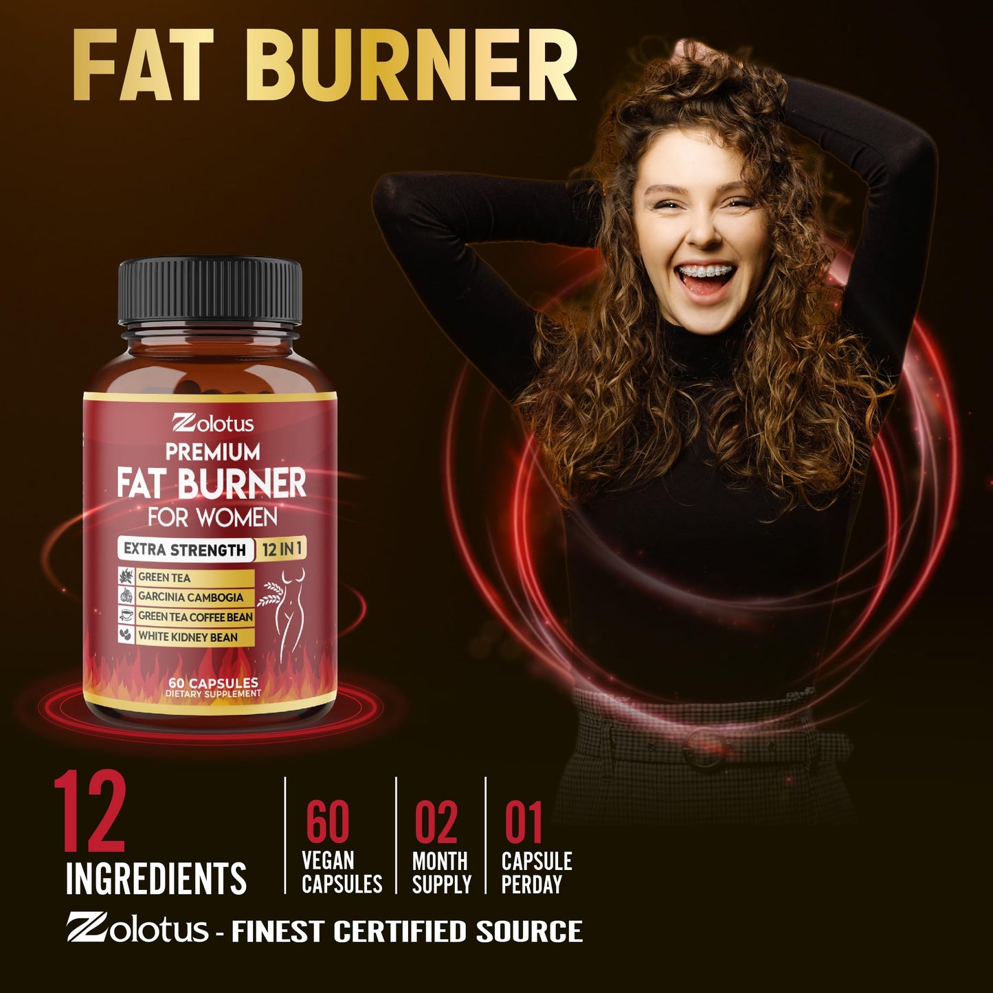 Premium Weight Loss Pills for Women – 2 Months Supply | Best Belly Fat Burners for Women and Men | Metabolism Booster with Green Tea Extract 98%
