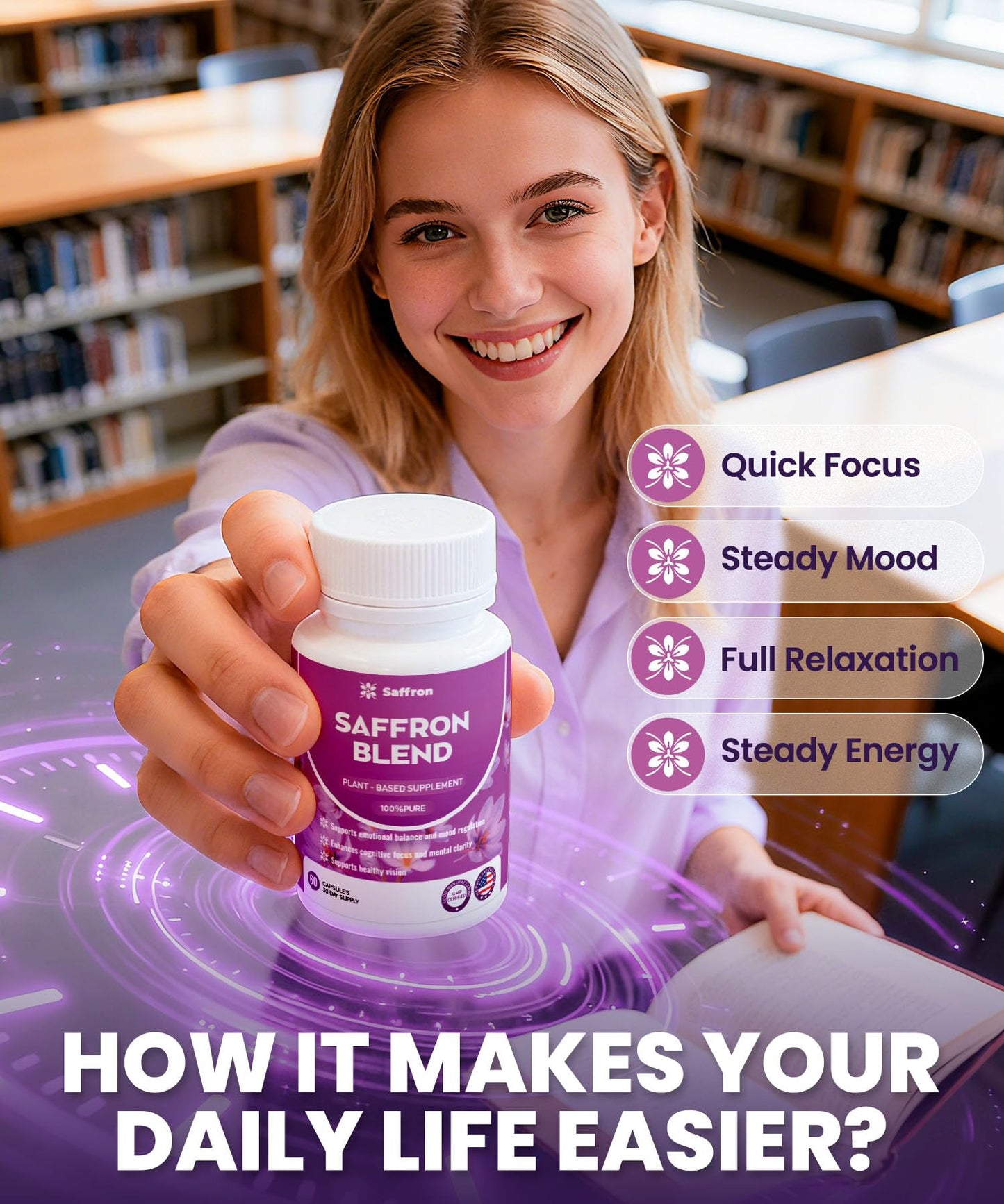 ZonaVitalis Saffron Blend – Mood, Energy & Vision Support | Vegan, Non-GMO, Gluten-Free | 60 Capsules