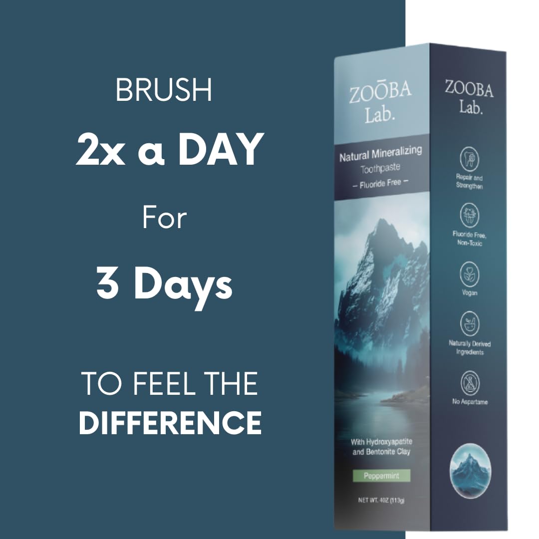 Zooba Fluoride Free Toothpaste with Hydroxyapatite – Remineralizing, Whitening, Bentonite Clay | Vegan