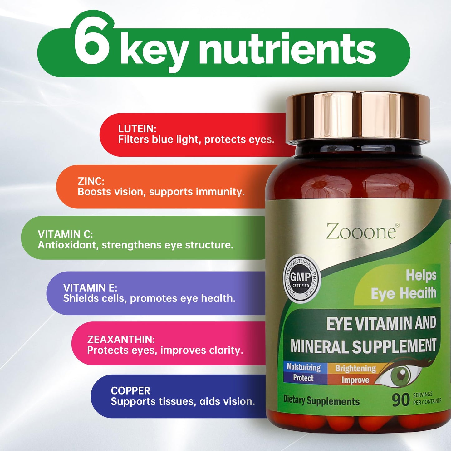 Zooone Lutein & Zeaxanthin Eye Vitamins – Vision Support for Adults (90 Capsules)