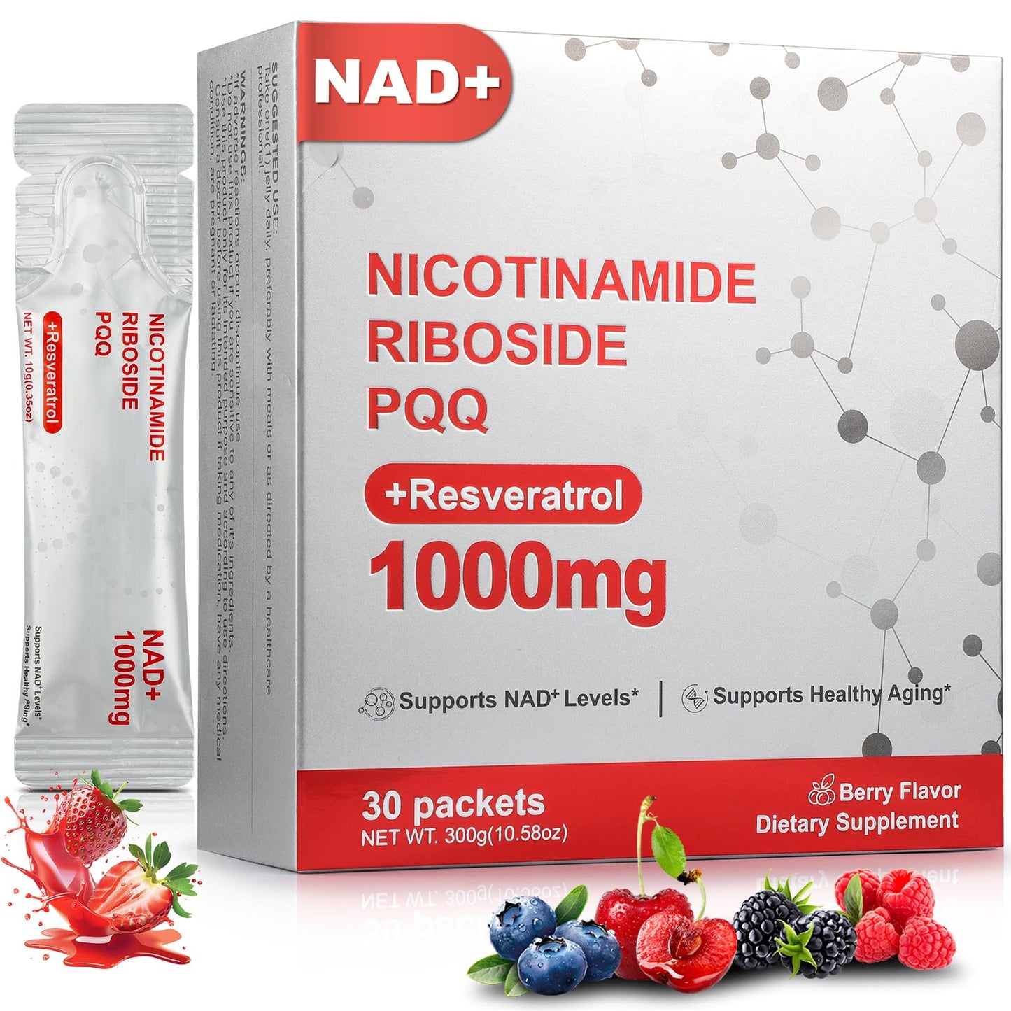 Zooone NAD+ Liquid Supplement 1000mg | Nicotinamide Riboside & Resveratrol - 30 Pack