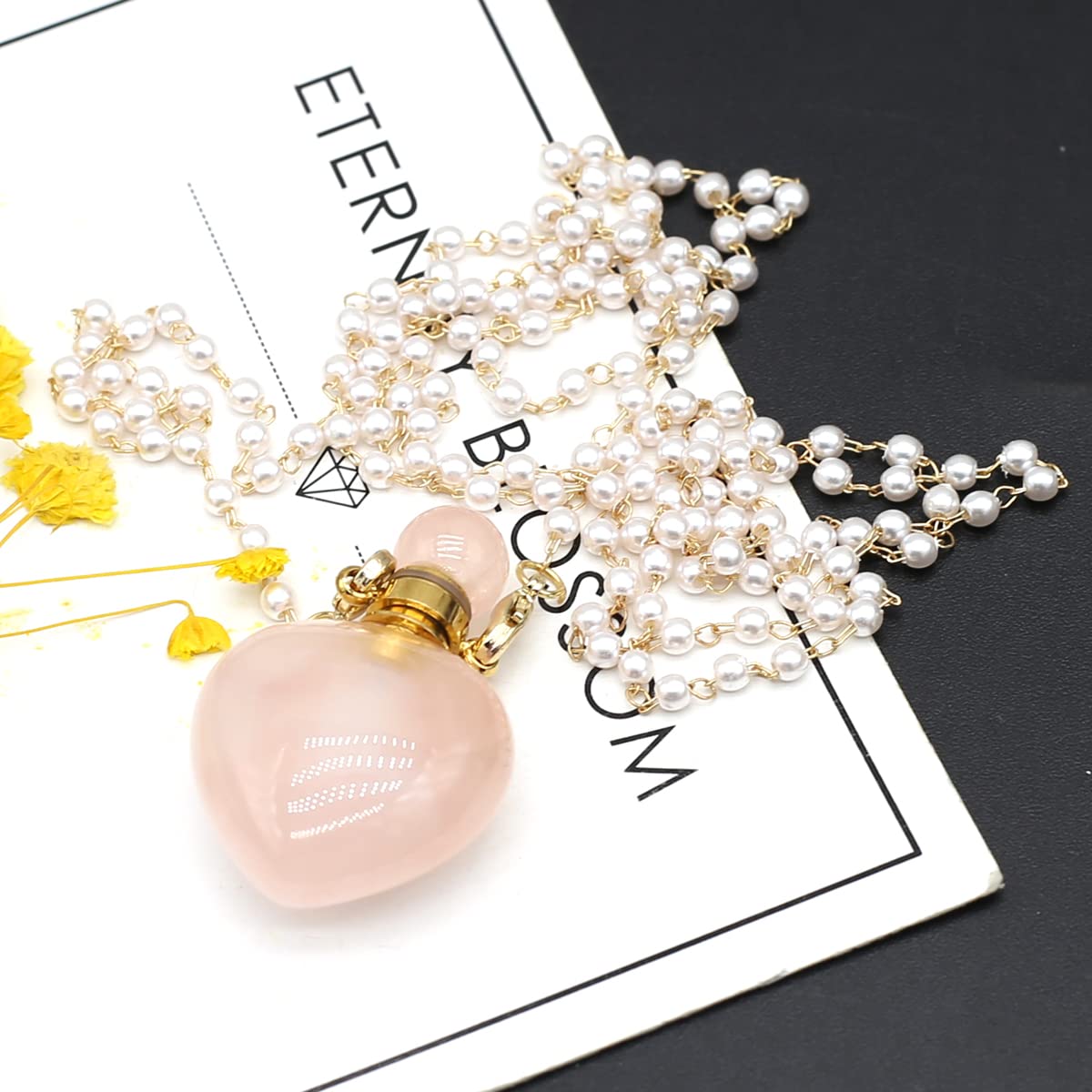 Zotoone Rose Quartz Perfume Bottle Pendant Necklace | Essential Oil Diffuser Jewelry