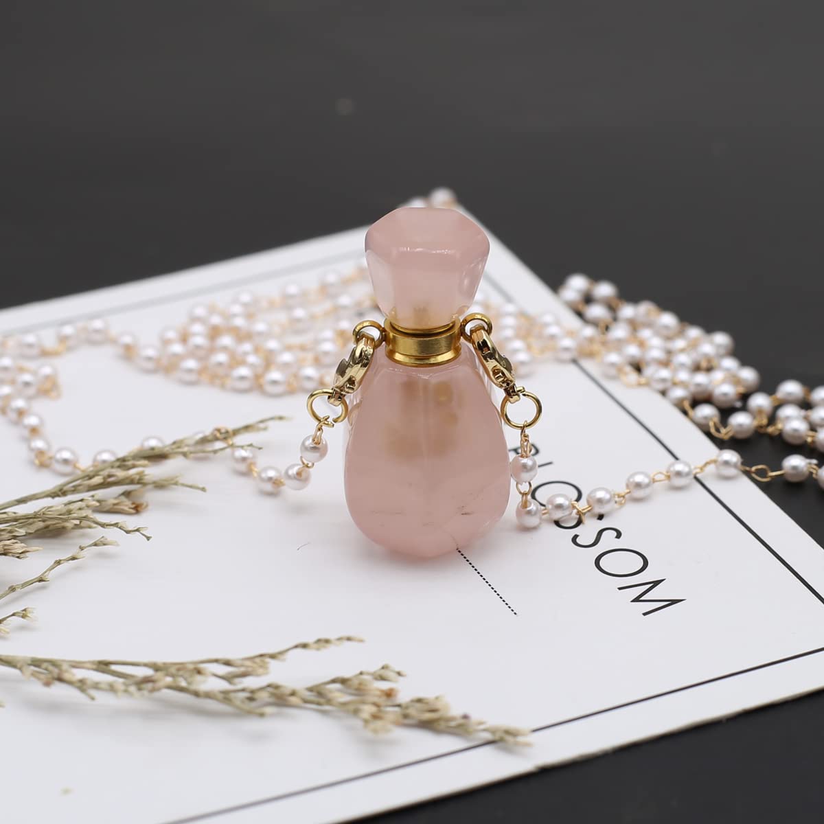 Zotoone Rose Quartz Perfume Bottle Pendant Necklace – Essential Oil Diffuser Jewelry for Women