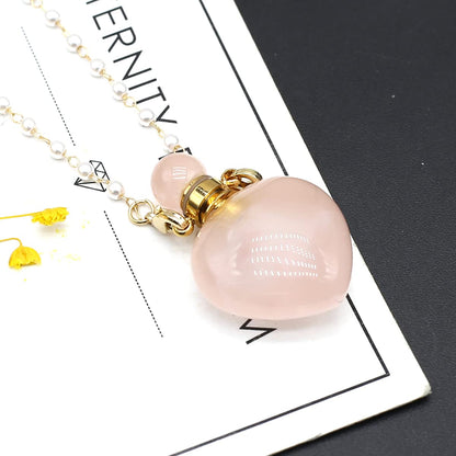 Zotoone Rose Quartz Perfume Bottle Pendant Necklace | Essential Oil Diffuser Jewelry