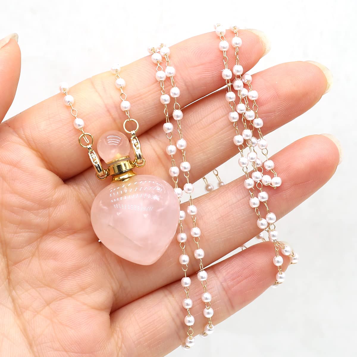 Zotoone Rose Quartz Perfume Bottle Pendant Necklace | Essential Oil Diffuser Jewelry