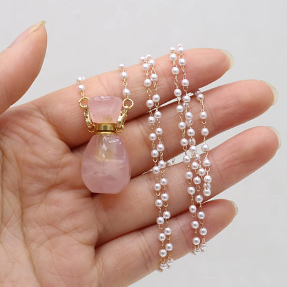 Zotoone Rose Quartz Perfume Bottle Pendant Necklace – Essential Oil Diffuser Jewelry for Women